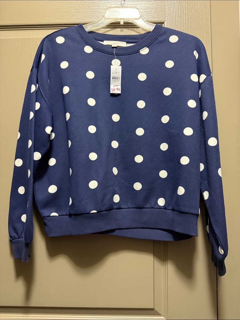 LOFT Navy Blue Sweatshirt with White Polka Dots